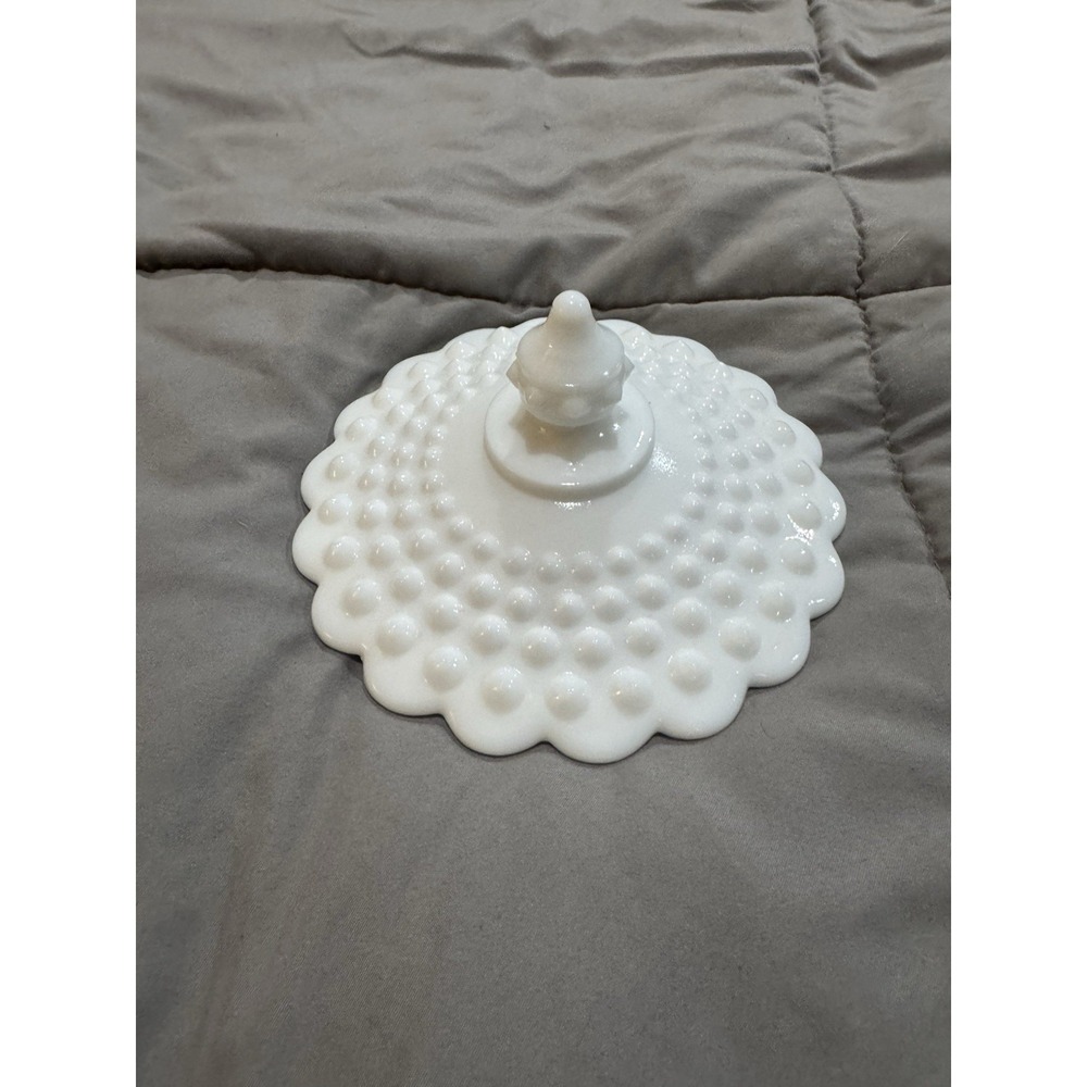Fenton White Milk Glass Hobnail Bowl Round Scalloped Edges Candy Bowl Lid Only